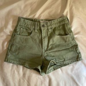 High Waisted Olive Green Shorts, Size 4.